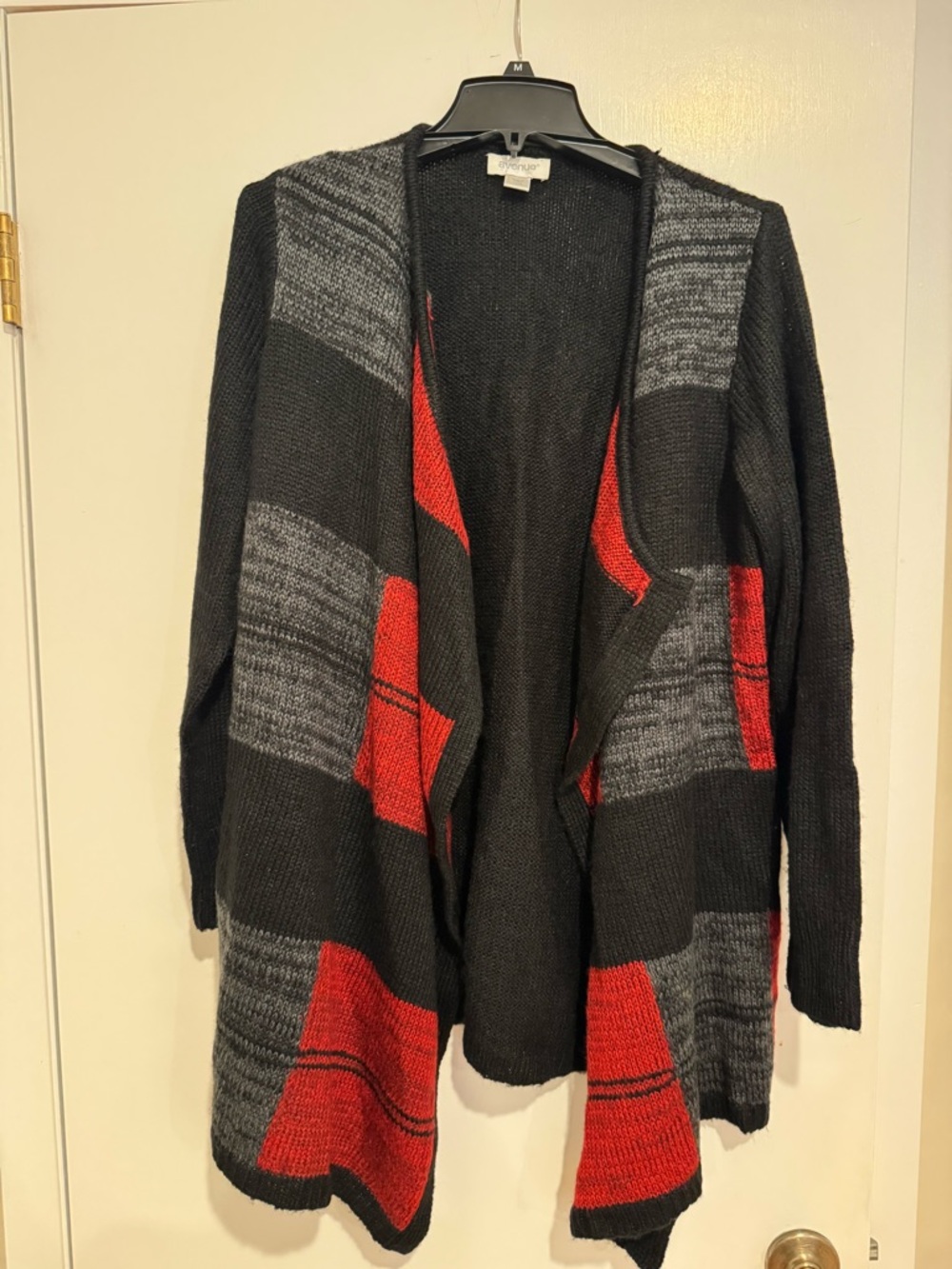 Avenue Black, Gray & Red Open-Front Colorblock Cardigan